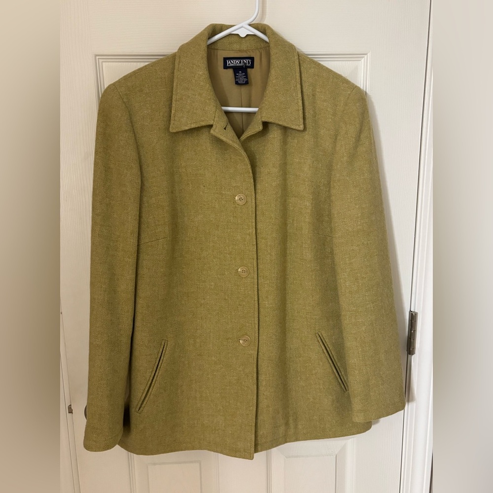 Lands' End Green Wool-Blend Blazer Structured Tailored Silhouette